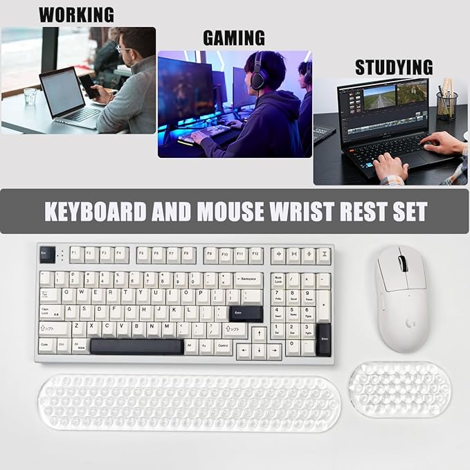 Gel Keyboard and Mouse Wrist Rest Set – Clear Cute Wrist Rest for Computer Keyboard 75% 80%, Keyboard Cushion, Comfort & Support for Typing and Gaming