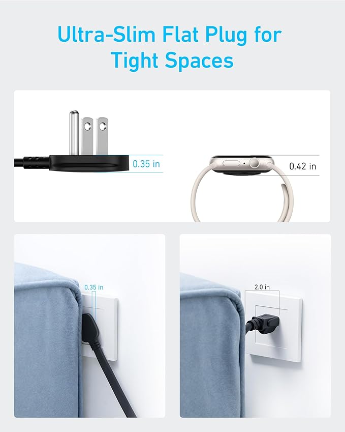 Anker Surge Protector Flat Plug Power Strip(2100J), 12 AC Outlets, 5feet Flat Extension Cord, 1USB C and 2 USB Ports for Multiple Devices, 20W Fast Charging for Home, Office, Dorm Essential, TUV