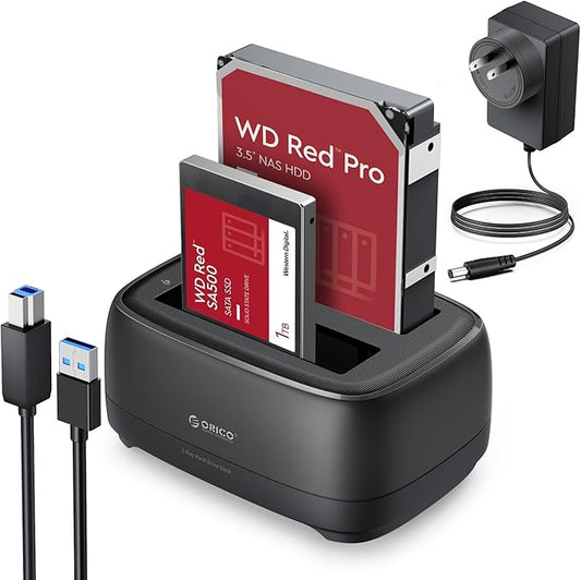 ORICO Dual Bay Hard Drive Docking Station USB 3.0 to SATA III for 3.5inch HDD Max Up to 40TB Support UASP Tool-Free for Files Backup/Game Load (Without Cloner Function)-DD28