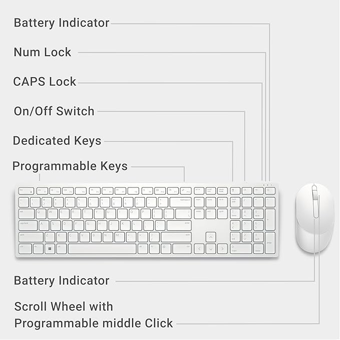 Dell Pro Keyboard and Mouse - KM5221W - US English - White - USB Plunger Wireless RF 2.40 GHz Keyboard - English (Canada) - White - USB Wireless RF Mouse - Optical - 4000 dpi - Scroll Wheel - - Volume