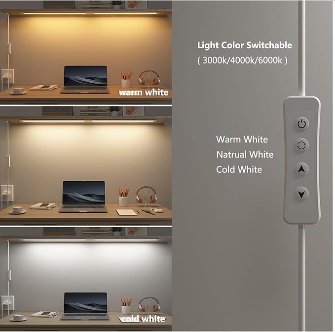 LED Under Cabinet Lighting USB Plug in Cabinet Lights,3 Levels CCT(3000K/4000K/6000K),Ultra-Thin 12Inch - 2X Dimmable Indoor Light Bar Linkable for Under Counter,Desk,Shelf,Closet,Workbench,8W,720LM