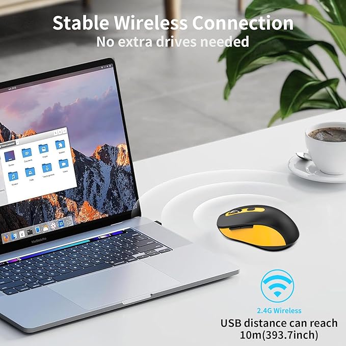Wireless Mouse for Laptop, PC, Chromebook, Mac, MacBook, Silent Wireless Mouse with USB Nano Receiver, Side Button, 2400 DPI, Anti Slip Roller, 6 Button Ergonomics Cordless Computer Mice -Black Yellow