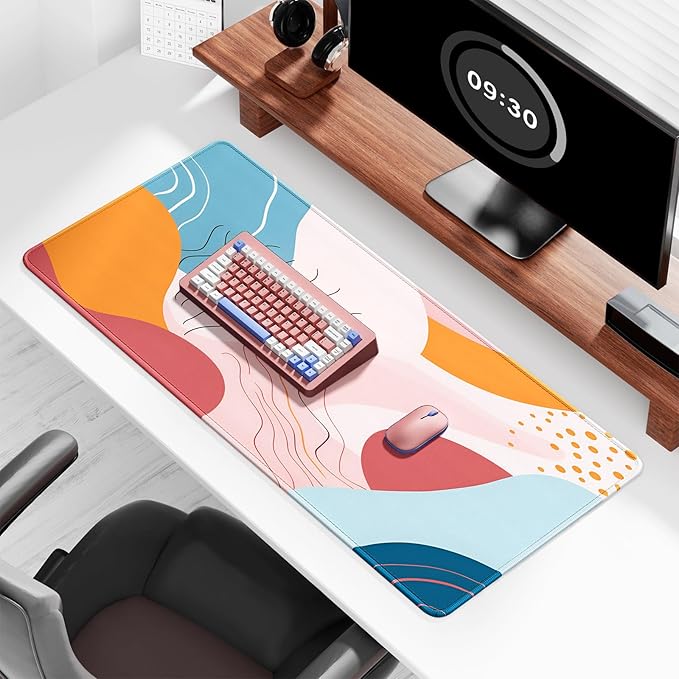 Auhoahsil Ultra Large Gaming Mousepad, XXL Desk Mat, Pretty Extended Full Size Desktop Matt for Keyboard, Laptop & Computer, 35.5 x 15.7 in, Abstract Orange Pink Pattern