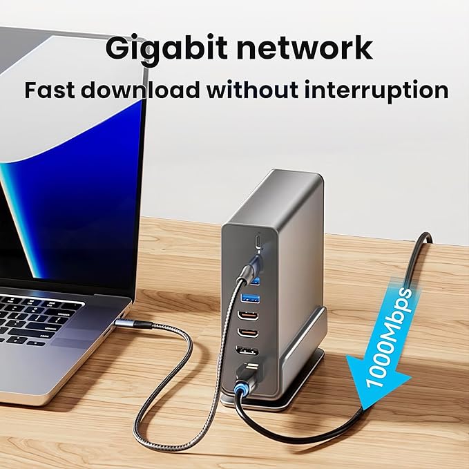 【15-in-1 USB C Hub & Vertical Docking Station 3 Monitors】 Dual Monitor 2 HDMI and Triple Monitor Includes DP,10Gbps USB 3.2, SD/TF, Gigabit Ethernet -for Dell/HP/Lenovo, MacBook/Surface,Phone ect.