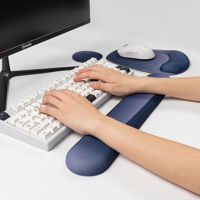 Ergonomic Mouse Pad and Keyboard Wrist Rest Set, Keyboard and Mouse Pad, Mouse Wrist Support, Non-Slip Coaster, Comfort & Support for Typing and Gaming,Reduces Fatigue (3, Blue)