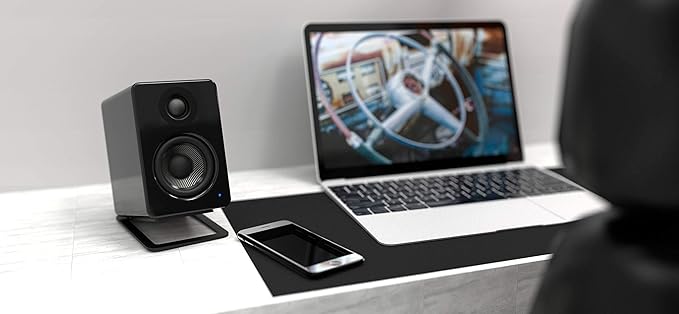 Kanto YU2GB PC Gaming Desktop Speakers | 3" Composite Drivers | 3/4" Silk Dome Tweeter | Class D Amplifier | 100 Watts | Built-in USB DAC | Subwoofer Output | Pair | Gloss Black