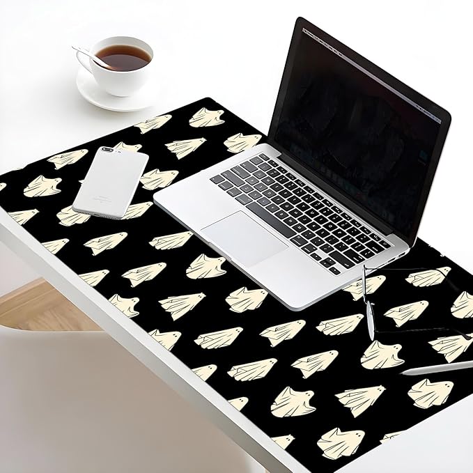 EOBTAIN Halloween Gaming Mouse Pad,Cute Ghost Large Desk Mat for Keyboard and Mouse,XXL Extended Computer Mat Non Slip Rubber Base,Waterproof Mousepad for Office,Desk Protector,31.5x15.7 Inch,Black