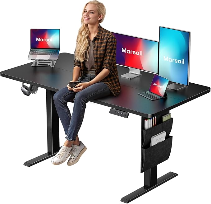 Marsail Electric Standing Desk Adjustable Height 48x24 inch Stand up Desk with Storage Bag & Headphone Hook, Memory Preset, Home Office Computer Workstation
