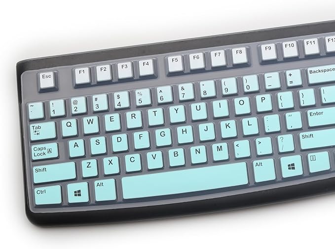2PCS Keyboard Cover for Logitech K120 & MK120 Ergonomic Desktop USB Keyboard Ultra Thin US Layout Protective Skin-MintGreen+Clear