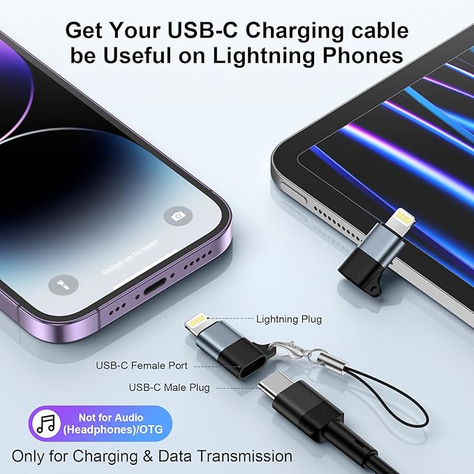 2 Pack [Apple MFi Certified] USB C to Lightning Adapter for iPhone 14/13/12/11/X/XR/XS/SE/8/7/6/5,AirPods, Lightning to USB Type C Adapter Cable Adaptor PD Fast Charging & Data Sync, NOT for Audio/OTG