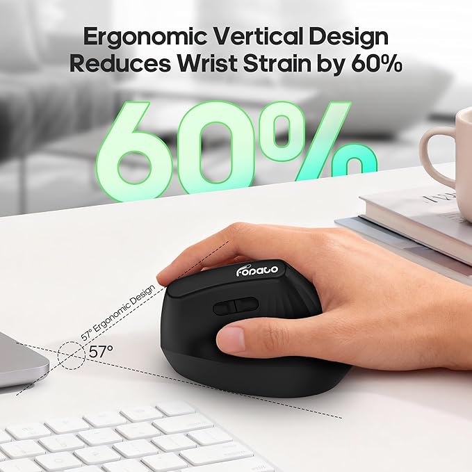 Ergonomic Vertical Mouse,Wireless Bluetooth 5.0 and 2.4G Mouse,Silent Click, 60% Reduced Wrist Pressure,3 Adjustable DPI for PC,Mac,Laptop,Computer,Home,Office Use (Black)