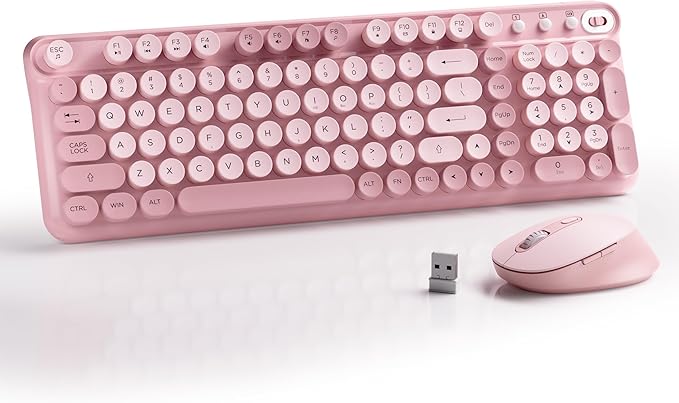 Wireless Keyboard and Mouse Combo, Full-Size 2.4G Set with Number Pad, Long Battery Life, Plug Play for Office and Student Use (Pink)