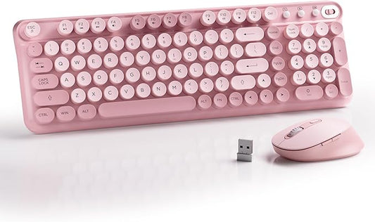 Wireless Keyboard and Mouse Combo, Full-Size 2.4G Set with Number Pad, Long Battery Life, Plug Play for Office and Student Use (Pink)