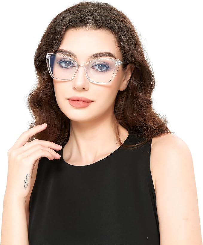 Blue Light Blocking Glasses for Women, Oversized Trendy Cat Eye Computer Gaming Glasses Anti Glare & UV Glare RF6204 (Clear Cateye Frame)
