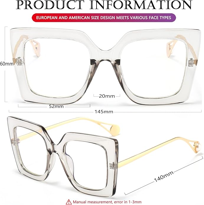 AIEYEZO Oversized Blue Light Glasses for Women, Anti Fatigue Prevent Headache Computer Eyeglasses