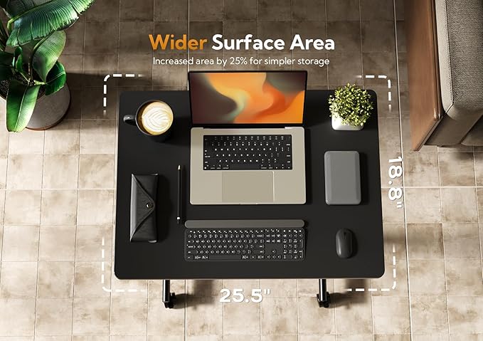 Claiks Mobile Standing Desk, Small Rolling Adjustable Desk with Wheels, Pneumatic Mobile Desks Workstation with Hook, Black
