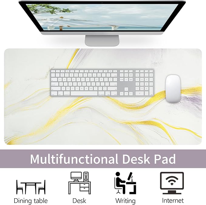 Marble Desk Pad, Desk Matt for Desktop, Leather Mouse Pad, Waterproof Keyboard Mat, Non-Slip Computer Mat, Keyboard and Mouse Pad for Office Decor (31.5"x15.7")