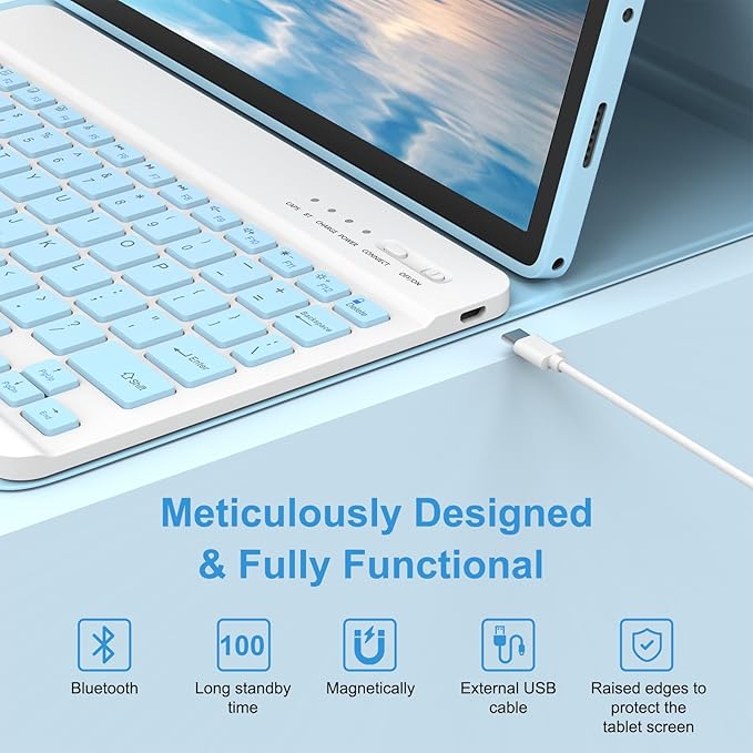 MMK Galaxy Tab A9 Plus Case with Keyboard (11" 2023), Compatible with Samsung A11 Plus Tablet Case Keyboard (11" 2025, SM-X230, SM-X236B), Wireless Detachable-Blue