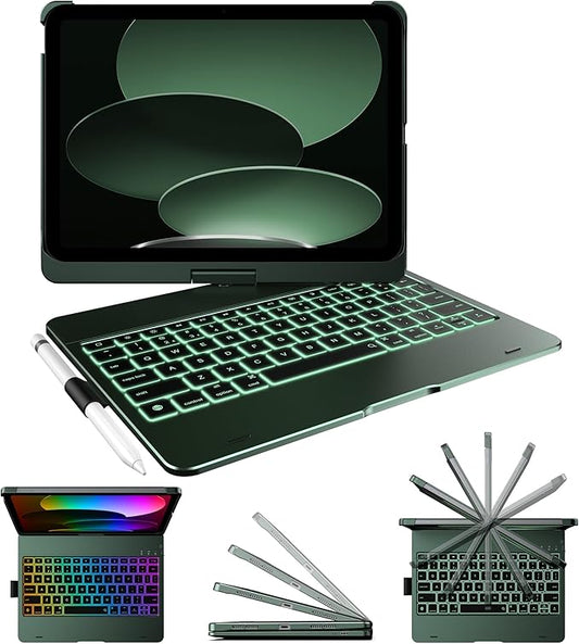 typecase Flexbook Keyboard Case for iPad 11th (A16, 2025) and iPad 10th Gen (10.9", 2022) – No Trackpad, 11-Color Backlight, 360° Rotatable, 7 Use Modes, Thin & Lightweight – Midnight Green