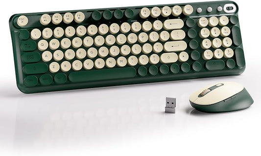 Wireless Keyboard and Mouse Combo, Full-Size 2.4G Set with Number Pad, Long Battery Life, Plug Play for Office and Student Use (Milk Dark-Green)