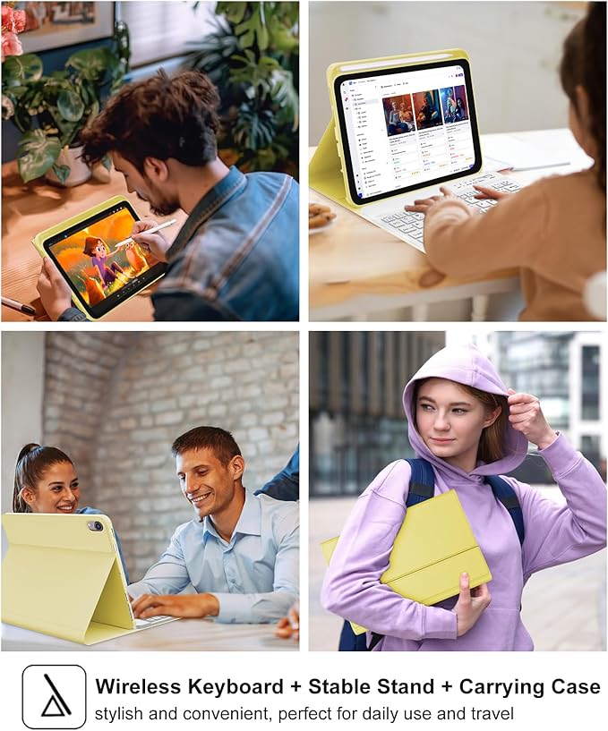iPad mini 7th Gen 2024 (A17 Pro) & iPad mini 6 Keyboard Case 2021, Detachable Wireless Bluetooth Keyboard Slim Folio Smart Cover with Pencil Holder for iPad mini 7th/6th Gen 8.3 inch - Yellow