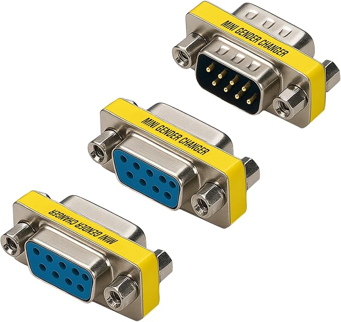 Cyberguys DB9 Gender Changer 3-Pack – Serial Adapter Set Includes DB9 Female to Female, Male to Male, and Male-to-Female – Slimline RS232 Connector Adapter for PC, Modem, POS, Router, Switch, Printer