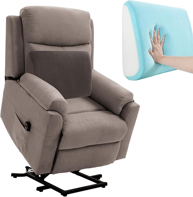 Extra Large Lumbar Support Pillow for Recliner, 20"x14"x5.5" Back Support Cushions with Back Strap, 100% Foam High Supportive, Durable, Soft-Coffee