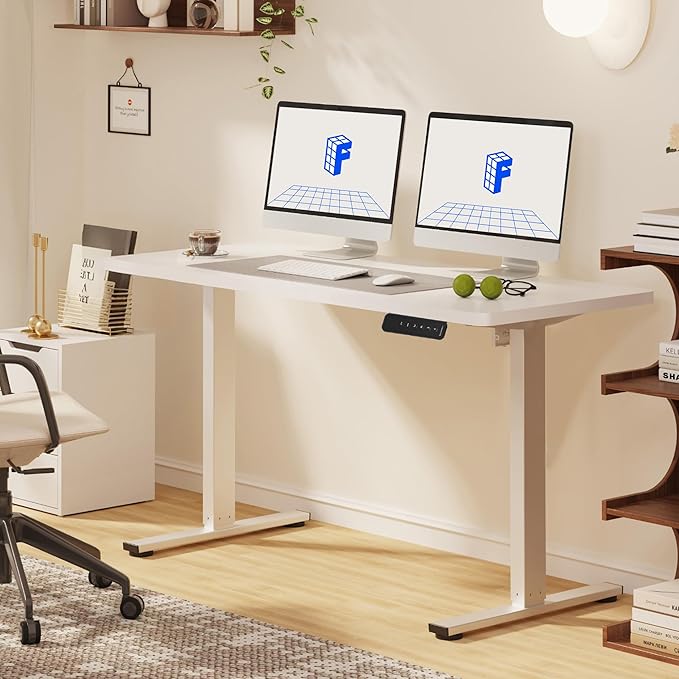 FLEXISPOT Standing Desk, 48" x 24" One-Piece Desktop, Height Adjustable Computer Desk for Home Office, White Frame & White Top (One Package)