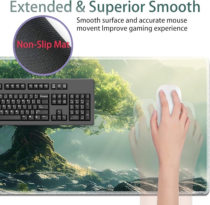 Large Gaming Mouse Pad + Keyboard Wrist Rest + Wrist Support + Coaster Set, Memory Foam Ergonomic for Easy Typing, XXL Extended Gaming Mouse Pad Table Pad - Tree of Life