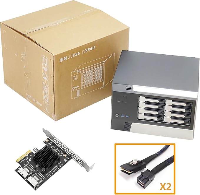 Generic ZhenLoong-X86 8 Bay NAS case Server Storage Chassis Hard Disk Drive hot-swap 12Gb backbplane SFF8643 Interface Support MATX/ITX MB/USB3.0 * 2 Come with PCIe X4 8 SATA Expansion Card