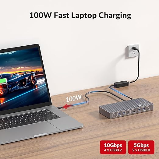 AV Access 8K KVM Switch 2 Monitors 2 Computers for Laptop & Desktop, 100W USB-C Charge for Laptop, Ethernet, Docking Station Dual Monitor 8K@60Hz/4K@165Hz, 4xUSB 3.2, Audio, SD, Wired Remote Control