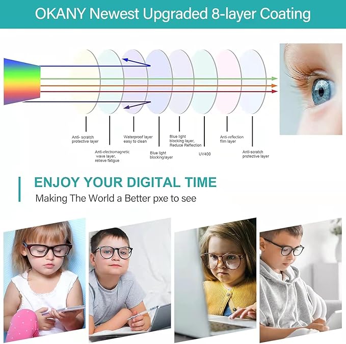 Okany Blue Light Glasses for Kids 3 Pack Blue Light Blocking Glasses for Girls Boys Computer Gaming Screen Glasses