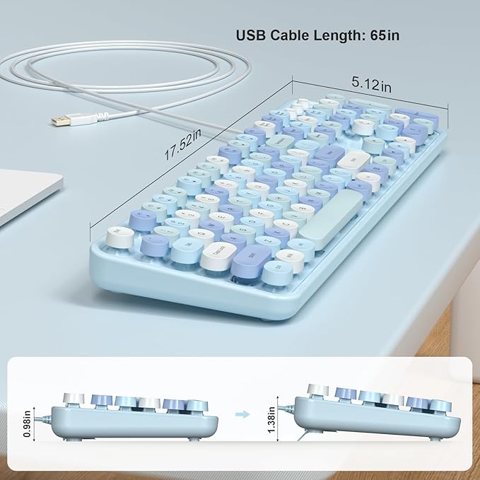MOFII Computer Keyboards Wired, Plug Play USB Full Size Typewriter Keyboard, Cute Colorful Aesthetic Keyboard with Foldable Stands for Windows PC Laptop (Blue Colorful)