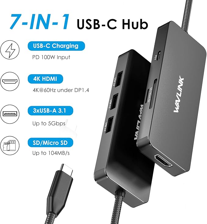 WAVLINK USB C Docking Station Dual Monitor, 4K HDMI, 100W PD, 3X USB3.1, SD/TF Card Reader, USB C Hub Dongle for MacBook Pro/Air, iPad Pro, Surface, XPS, Thunderbolt 3/4 Laptops, Black