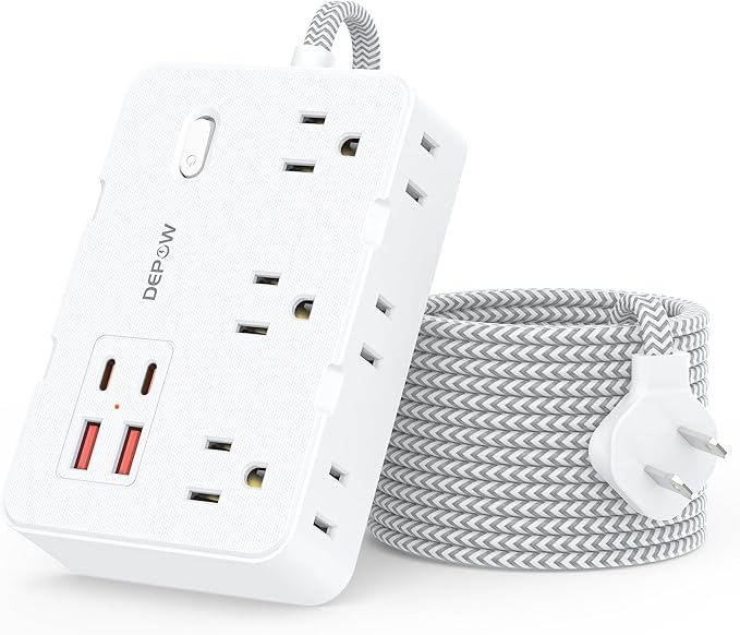 2 Prong to 3 Prong Adapter Power Strip, 10 FT Extension Cord with 6 Outlets & 4 USB Ports (2 USB-C), 1050J Two Prong Surge Protector, Wall Mount - Ideal for Old Houses