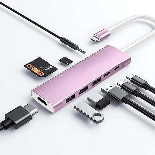 USB C HUB for iPad Pro 9-in-1 Adapter iPad Pro M4 M2 M1 13 12.9 11 inch iPad Air 5 4 Docking Station with 4K HDMI, USB-C PD, SD/TF Card Reader, USB 3.0, 3.5mm Headphone Jack, Type C Data, iPad mini 6