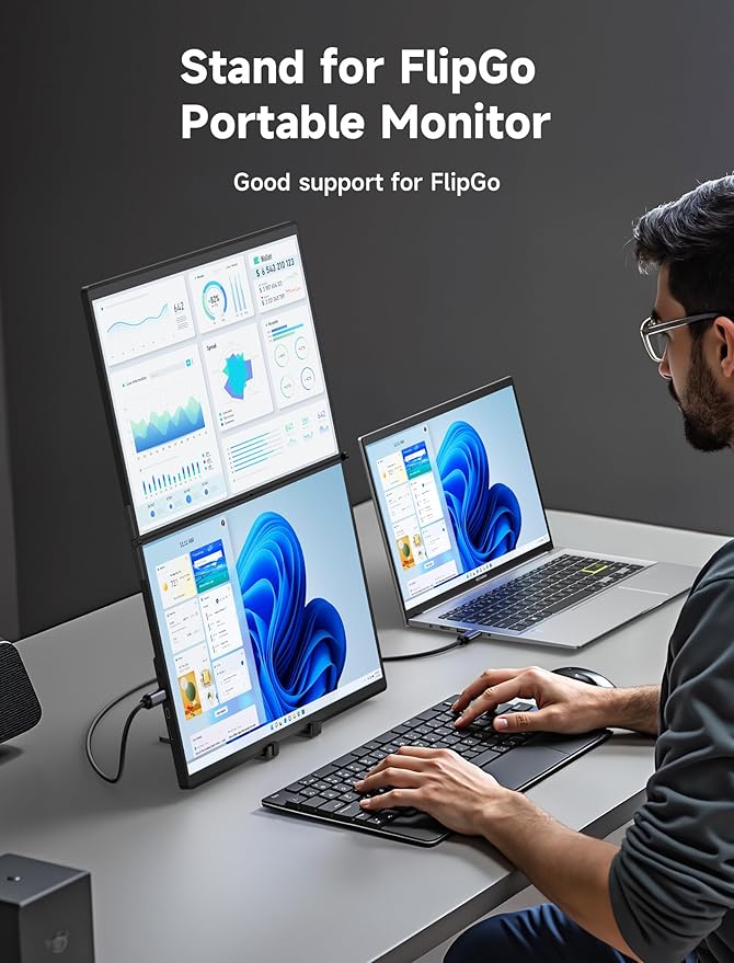 JSAUX Portable Stand Mount for FlipGo Series and 13.5''/15.6''/16 Inch Portable Monitors, Lightweight Screen Extender Holder, Quick Setup Monitor Support for Travel Office Desk -Black