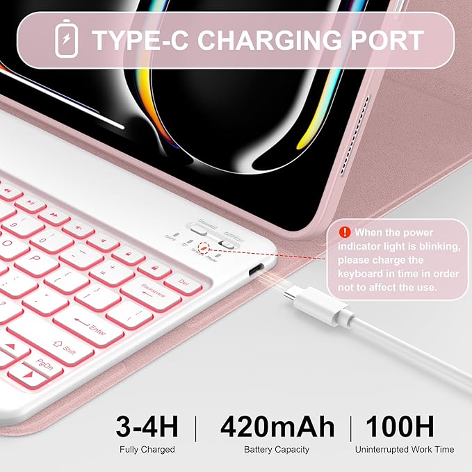 Soke Keyboard Case for iPad Pro 13 Inch (M5 2025/M4 2024), 7-Color Backlit Detachable Bluetooth Keyboard, Folio Stand TPU Back Cover with Pencil Holder for iPad Pro 13", Pink Marble