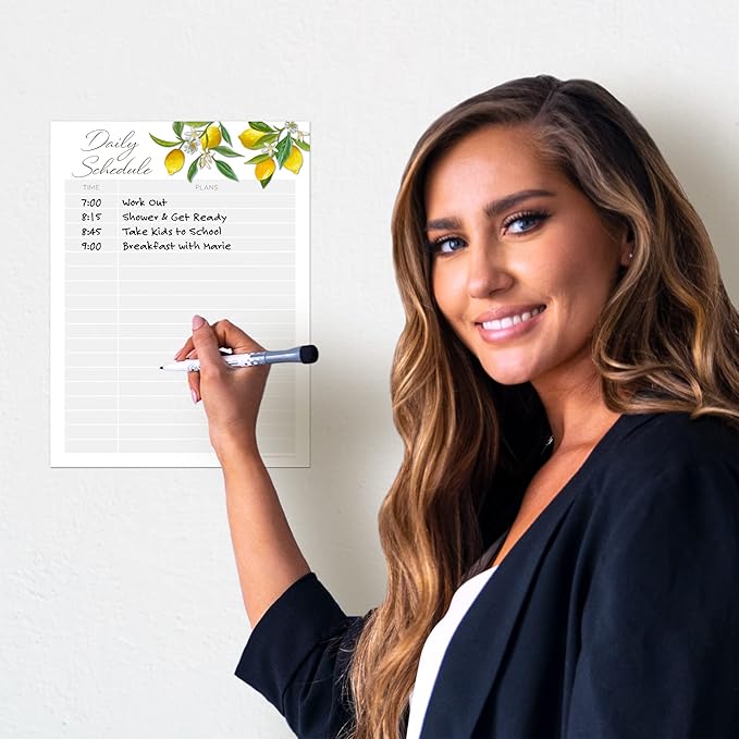 Dry Erase Daily Schedule Planner Sticker Decal by Glassboard Studio | Removable & Reusable | Magnetic Fine-Tip Marker Included (9 x 12 inches, Lemon Fresh)