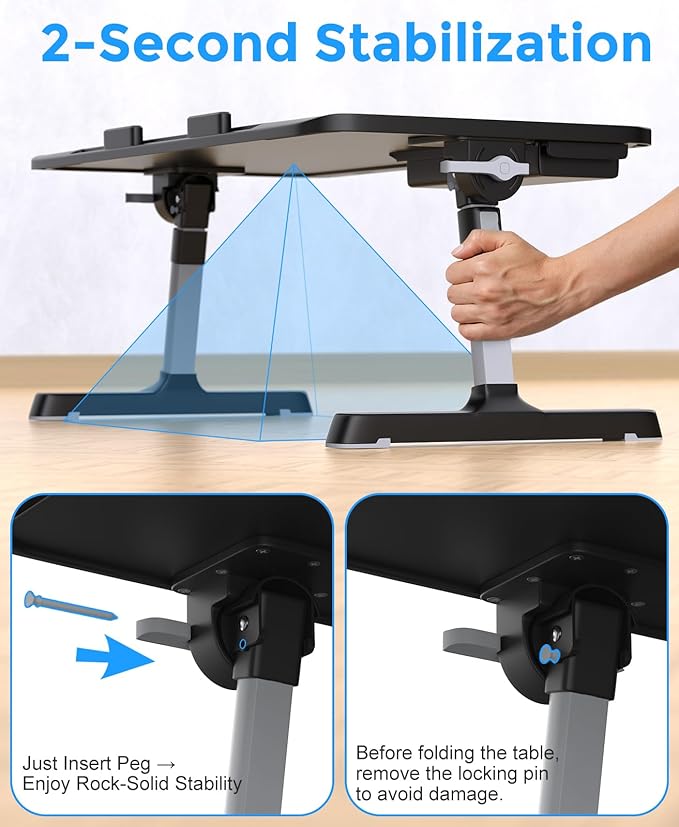 Laptop Bed Tray Table, Adjustable Sturdy Laptop Stand for Bed with Premium Materials, Folding Portable Lap Desk with Drawer for Writing Working Reading Eating Couch Floor (Black, 22.04"×12.2")