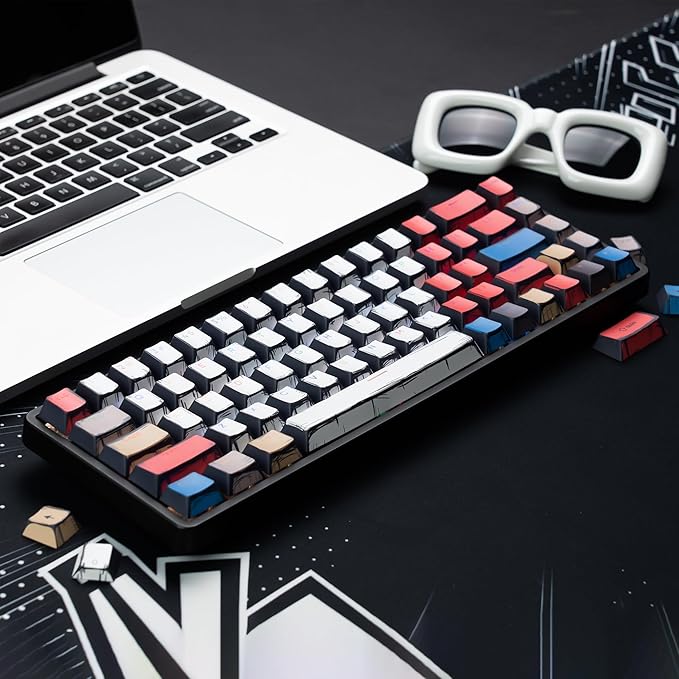 Retro Anime PBT Keycaps-Cherry Keycaps, Custom Keyboard Key caps 60 65 75 100 Percent, 5 Side Dye Sublimation 141 Keys Set for Cherry Gateron MX Switches Keyboards, White (Shine Through Manga)
