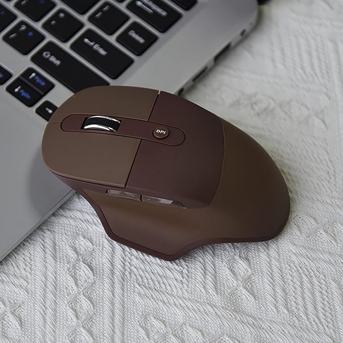 Lomiluskr Ergonomic 2.4G & Bluetooth Dual Mode Wireless Mouse with PU Cover, Soundless Keys, Candy Colors, Compatible with Notebook, PC, Tablet, Smartphone (Coffee)