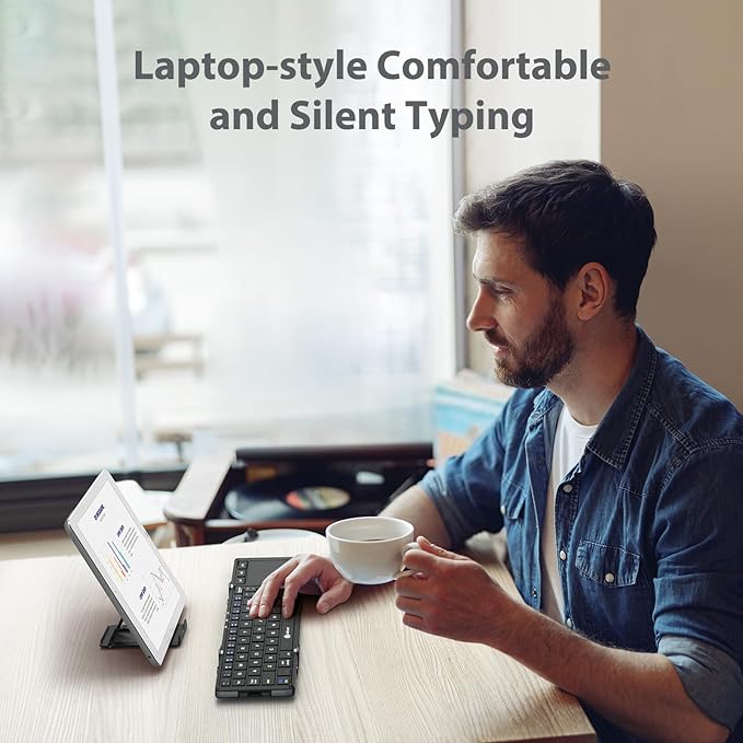 iClever Foldable Keyboard with Touchpad, BK08 Portable Tri-Folding Bluetooth Keyboard for iPad, iPhone, Windows, Mac & Android — Connect Up to 3 Devices