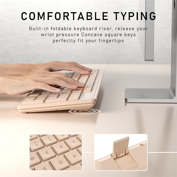 Wireless Keyboard and Mouse, 2.4GHz Cordless Keyboard Mouse Combo, Optical Mouse, Plug and Play USB Receiver, Compatible with Windows, Mac, Laptop, and PC（Milk Tea）