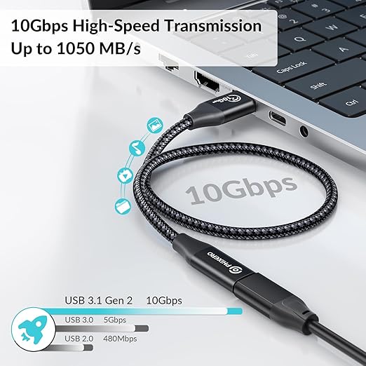 PHIXERO [10Gbps] USB C Female to USB Male Adapter 3.1 Gen 2 (3.3Ft), 3A Fast Charging USB A to USB C Adapter with 10Gbps Data Transfer and Charging for Laptop, PC, Flash Disk, Quest Link, Charger