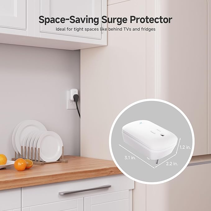 [ETL Listed] Cable Matters 1350 Joules Single Outlet Surge Protector for TV, PC, Xbox, PS5, Refrigerator, Treadmill, 15A/1875W, 500V Clamping Voltage Wall Surge Protector Outlet, White