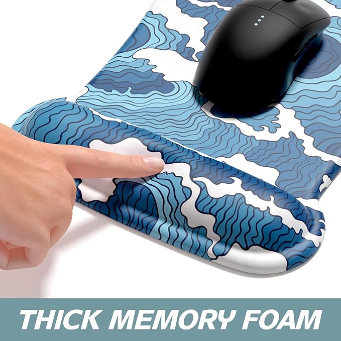 ITNRSIIET Mouse Pad Wrist Support Keyboard Wrist Rest Pad Ergonomic Mousepad Non-Slip Memory Foam Keyboard Pad Easy Typing Pain Relief Perfect for PC Laptop Gaming Office,Japanese Style Waves