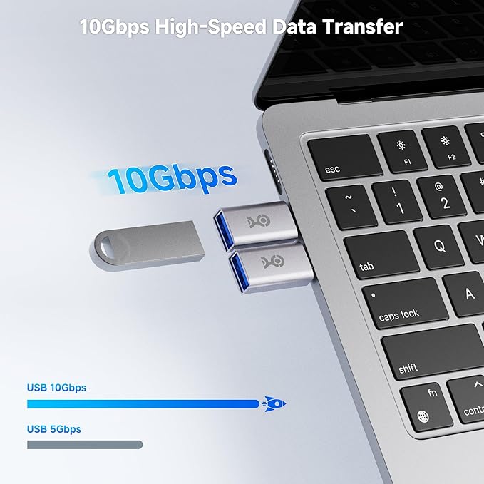 Cable Matters 2-Pack 10Gbps USB C to USB Adapter Male to Female for High-Speed Data Transferring & Fast Charging, Reversible USBC, USBA to USBC Adapter for iPhone 17/16, iPad Pro, Galaxy S23
