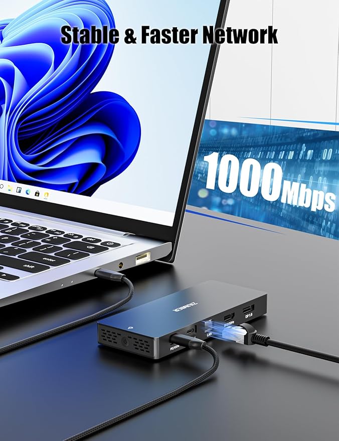 ZIUMIER USB C Docking Station Dual Monitor, 12 in 1 Laptop Docking Station - Single 8K or Dual 4K Displays, 1 HDMI, 1 DP, 100W PD, 3x10Gbps USB-A/C Data, 5Gbps USB-A Data, Ethernet, Audio, SD/Micro SD
