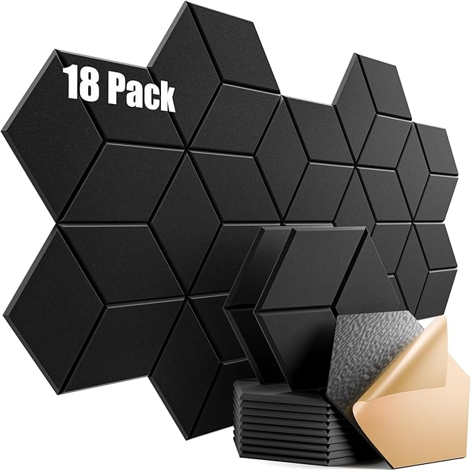 18 Pack Self-Adhesive Acoustic Panels 12" X 10" X 0.4" - Sound Proof Foam Panels for Walls with High Density, Y-Lined Design, Flame Resistant, Absorb Noise and Eliminate Echoes(Black)